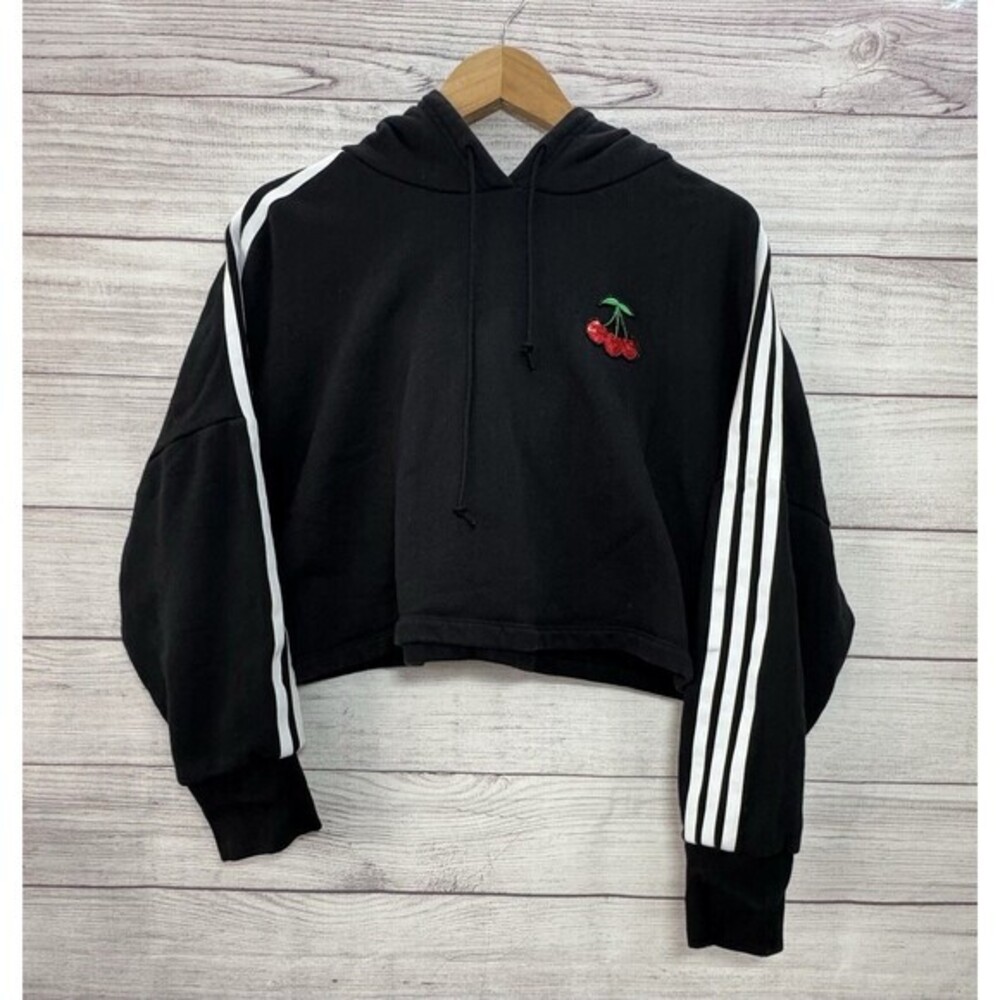 Adidas Her Studio London Women's Cherry Girl Hoodie Sz S Black Cropped Oversized